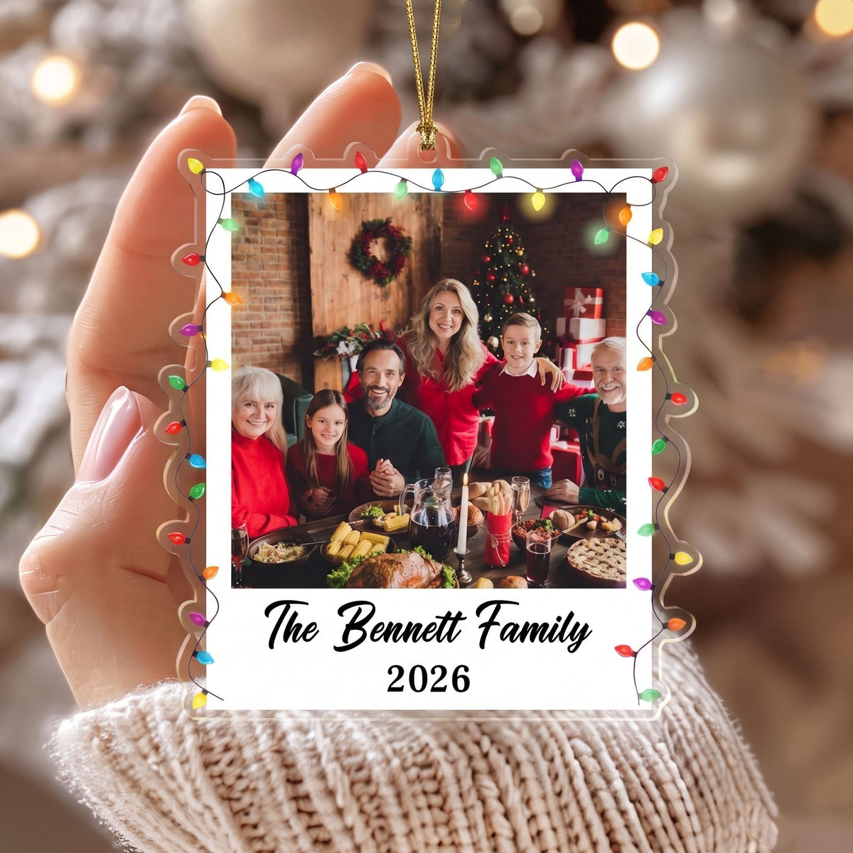 Personalized Family Christmas Lights Polaroid Ornament