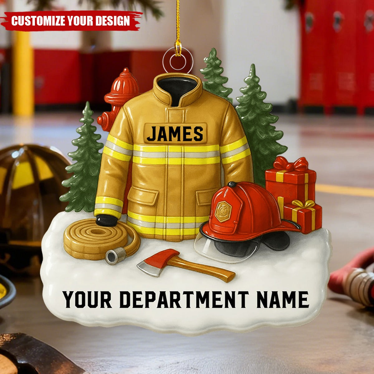 3D Effect Firefighter Uniform - Personalized Christmas Ornament