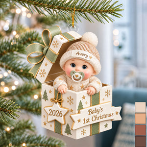 Personalized Baby First Christmas Ornament, Custom Name Baby Gift Box Keepsake