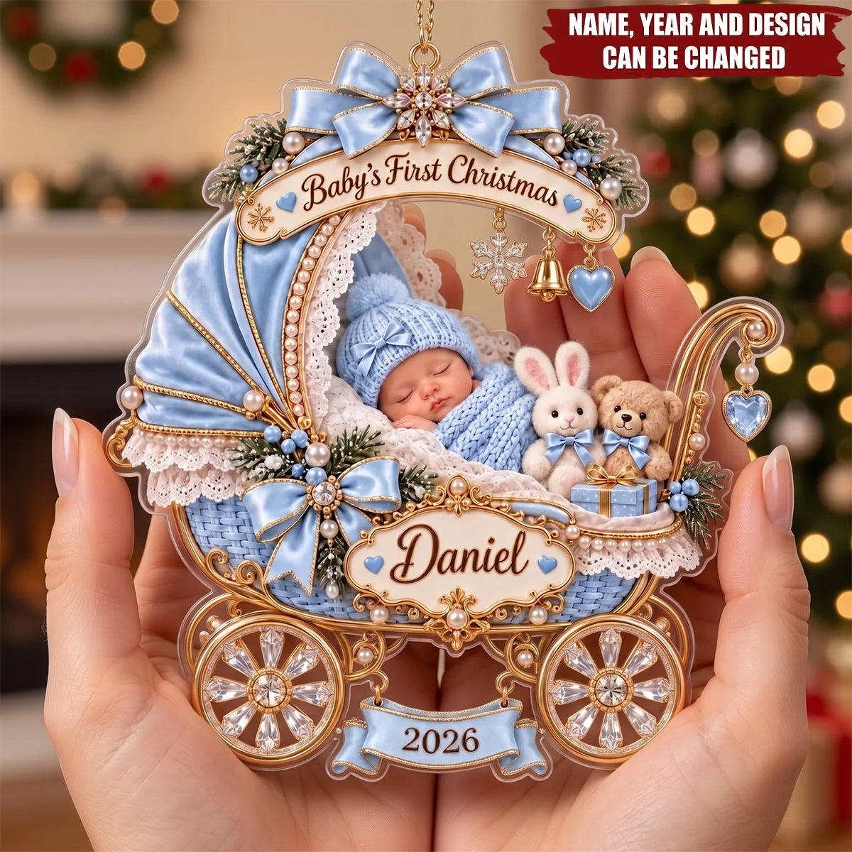 Baby Sleeping Inside An Carriage - Personalized Holiday Keepsake For Newborn Ornament
