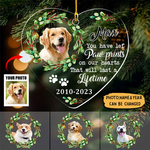 Personalized Dog Memo You Have Left Paw Prints On Our Hearts Heart Ornament