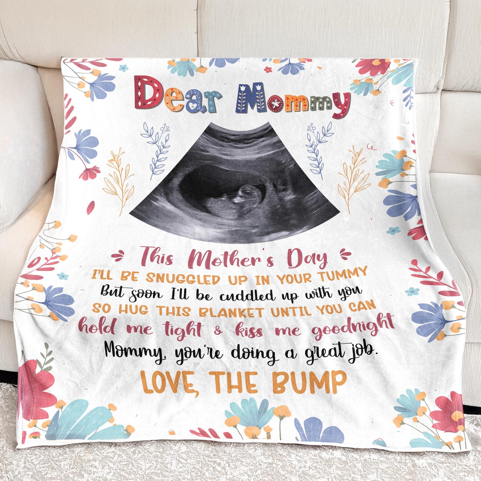 Personalized Photo Ultrasound Newborn Blanket, 1st Mothers Day Gift For Mom