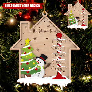 Personalized Family Snowman Christmas House Ornament