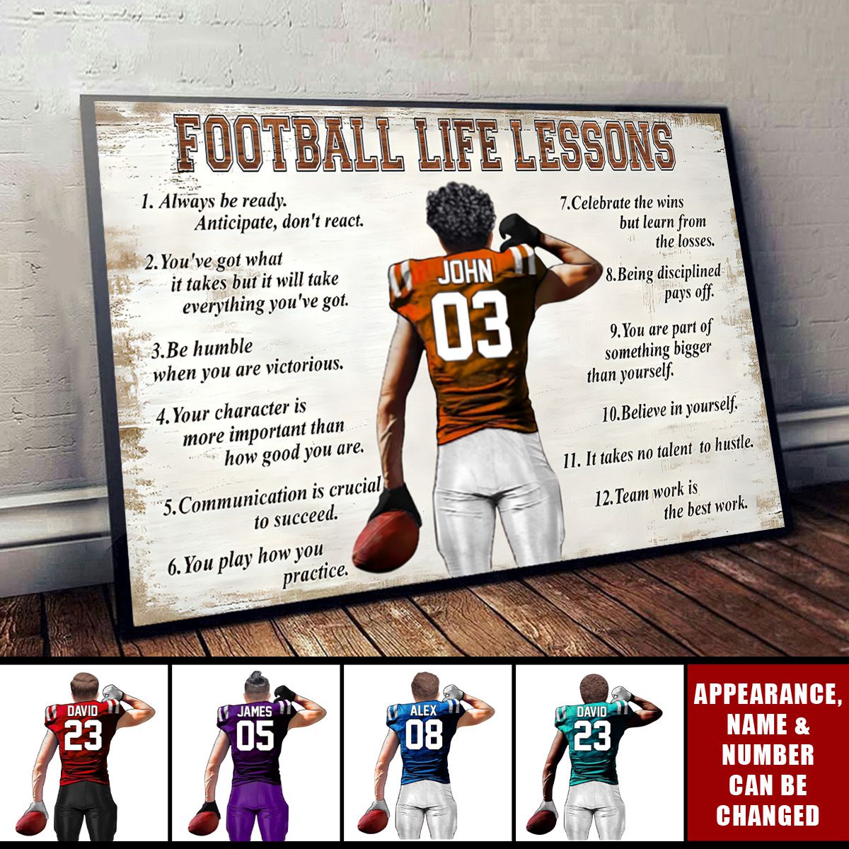 Football Life Lessons - Customized Football Poster with Personalized Name