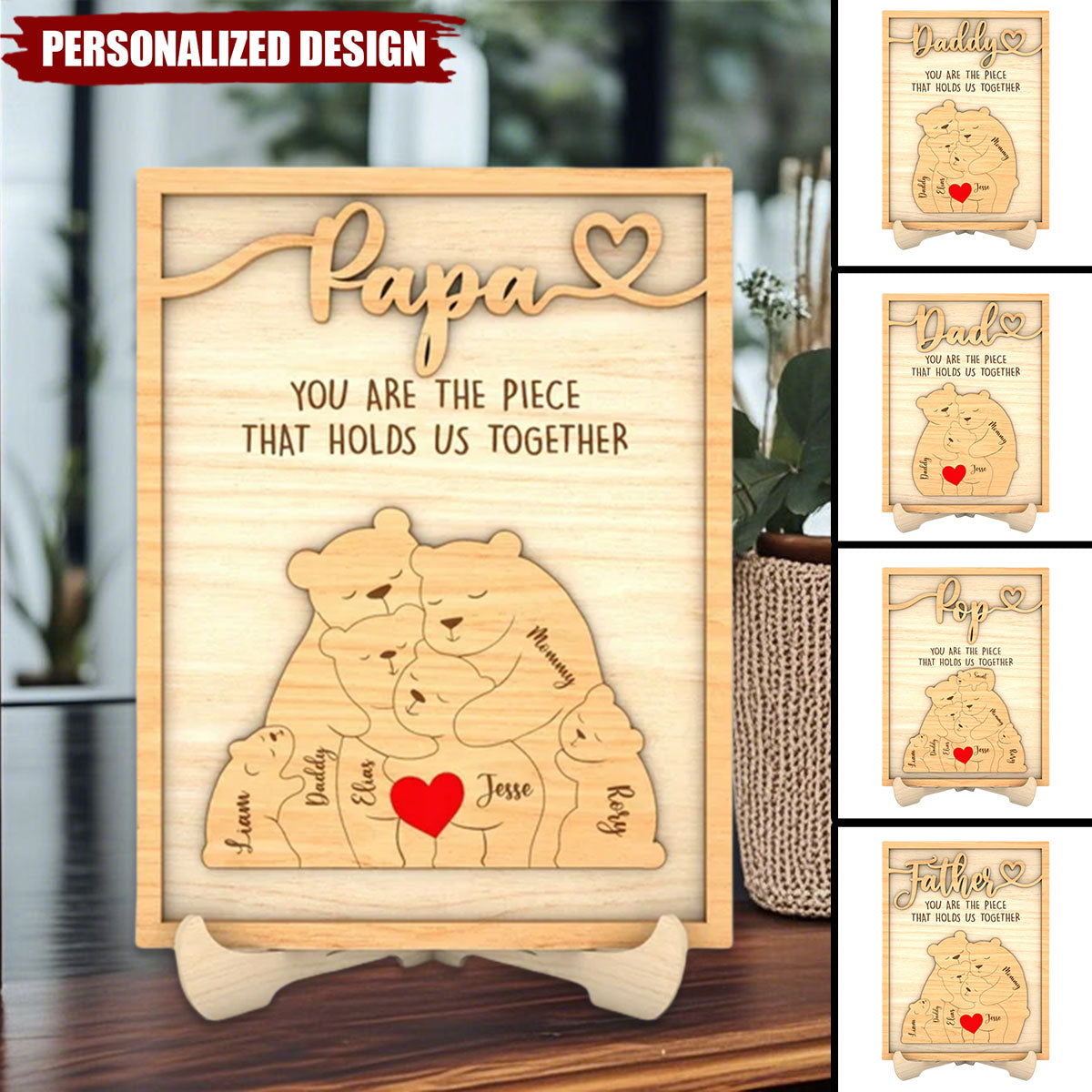 Personalized Bear Family Sign For Father's Day Gift