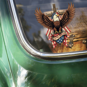 Majestic Bald Eagle With US Flag And Cross Decal Sticker, 250th Anniversary Gift
