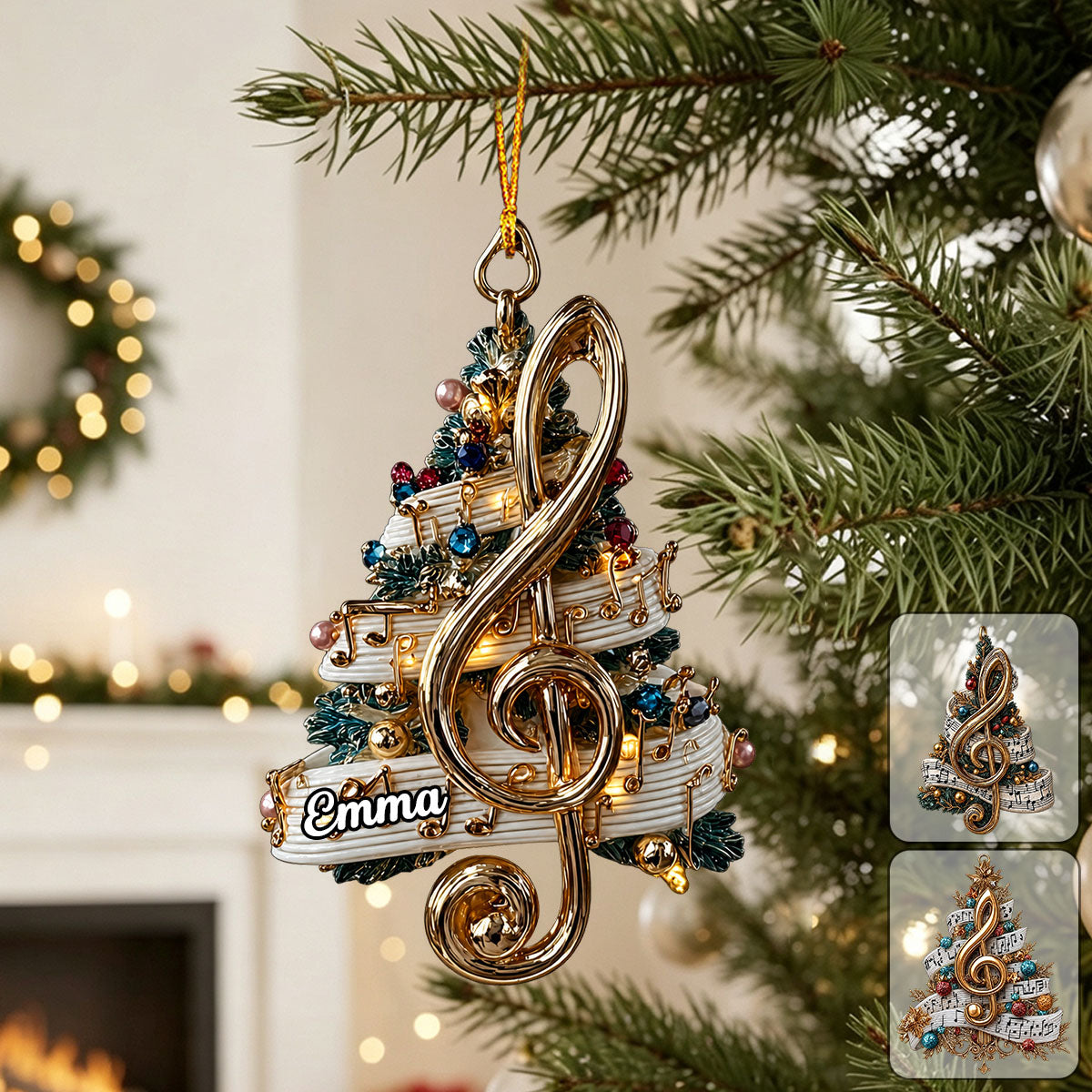 Personalized Treble Clef Acrylic Ornament, Custom Music Lover Gift For Holiday Tree