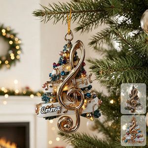Personalized Treble Clef Acrylic Ornament, Custom Music Lover Gift For Holiday Tree