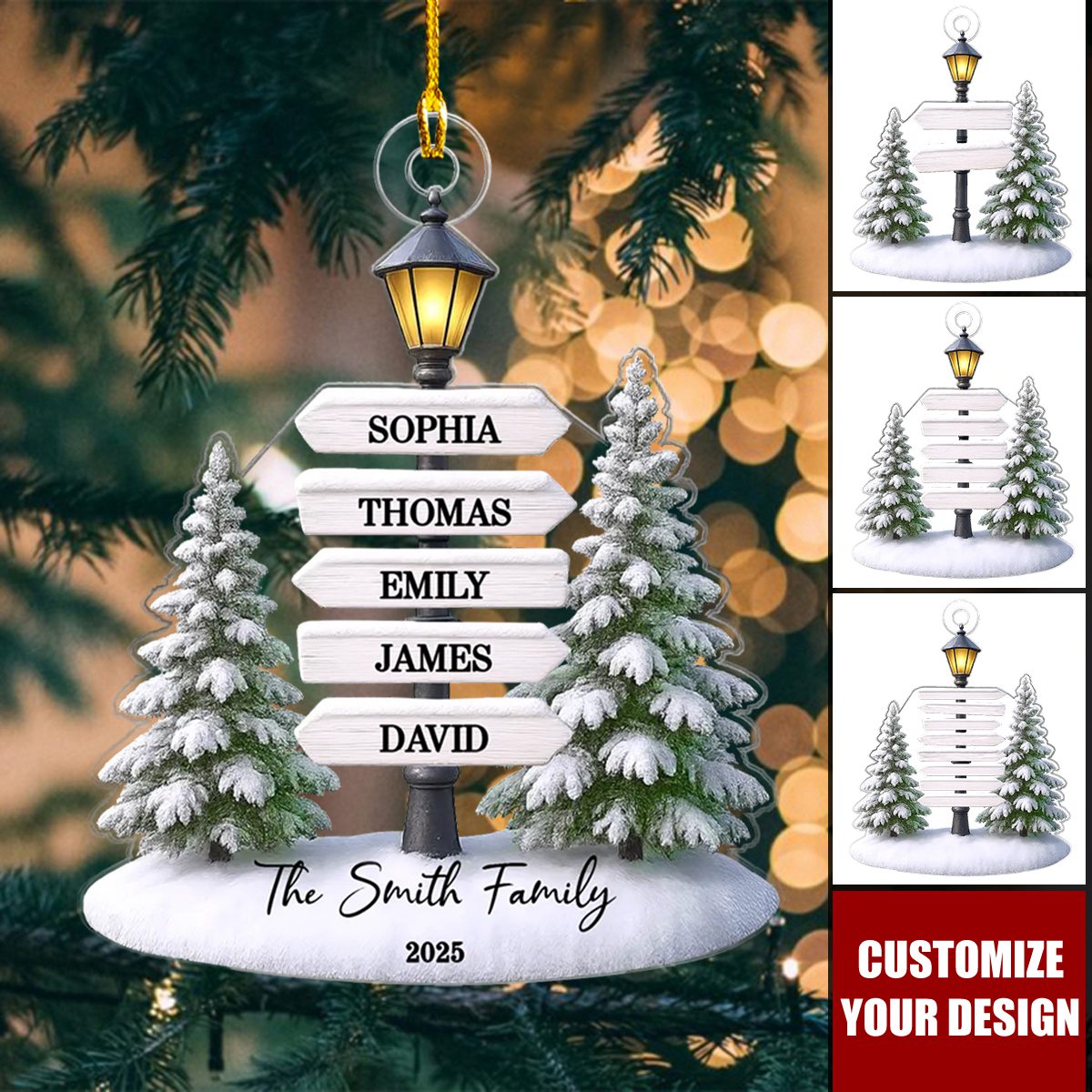 Christmas Family Lamp Posts Directional Signs - Personalized Acrylic Ornament