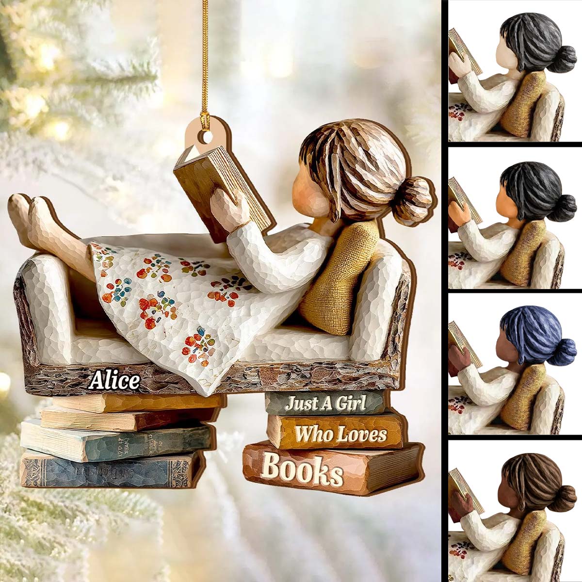 Personalized Book Lover Christmas Ornament, Custom Boy Or Girl Reading Gift