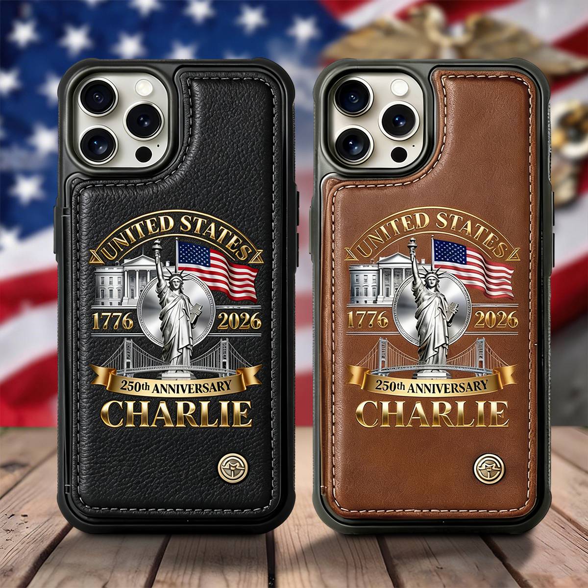 Personalized American 250th Leather Phone Case-Gift For Dad/Grandpa