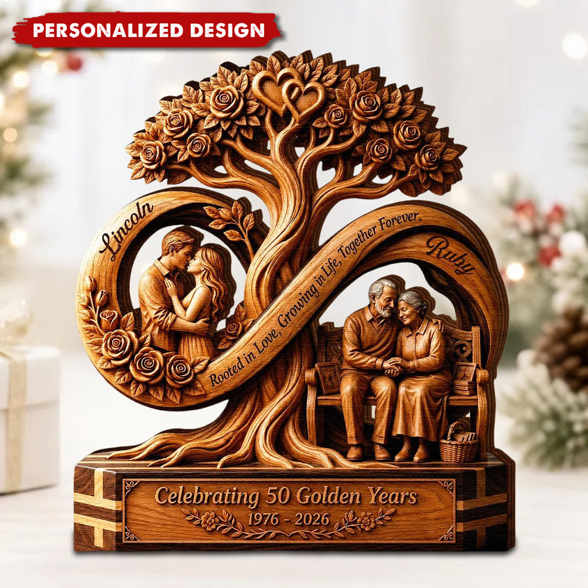 Personalized Infinity Tree Wooden Plaque, Custom 50th Wedding Anniversary, Gift for Couple