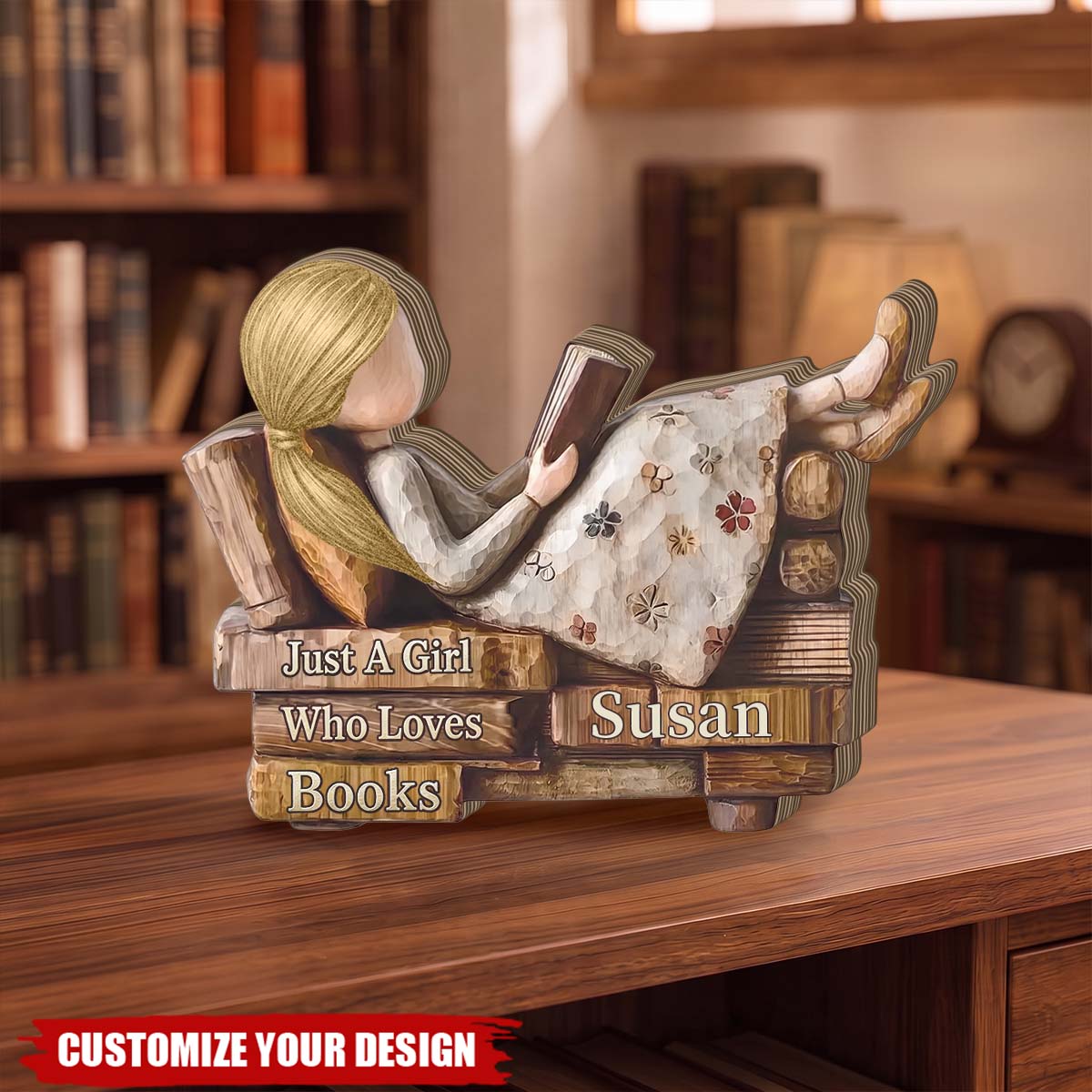 Personalized Just A Girl Who Loves Books Plaque, Bookworm Xmas Gift