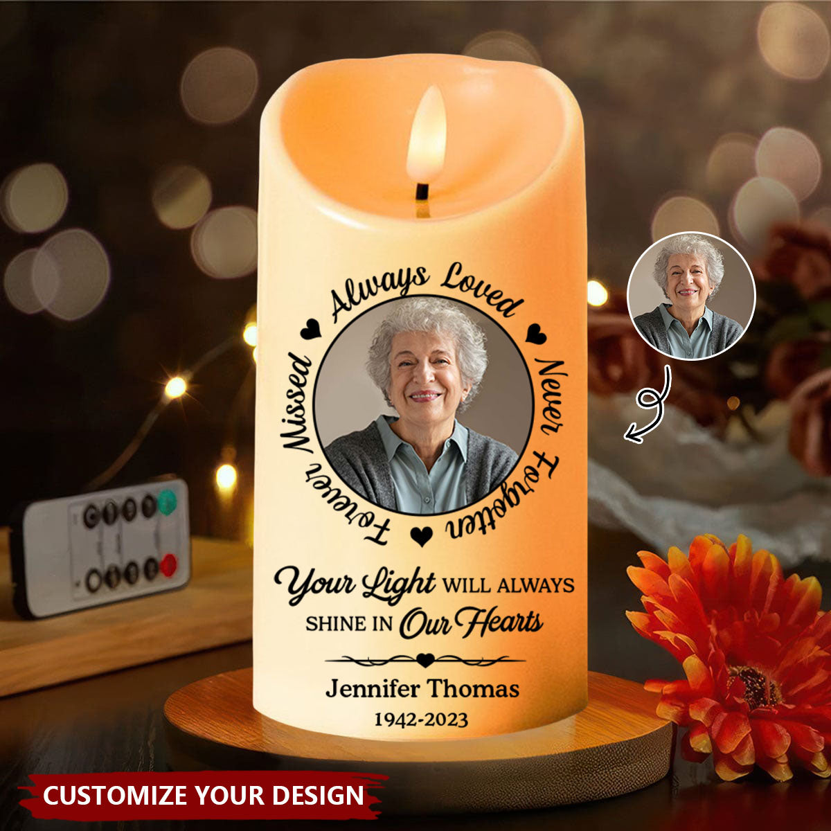 Custom Photo Always In Our Thoughts - Memorial Personalized Custom LED Candle