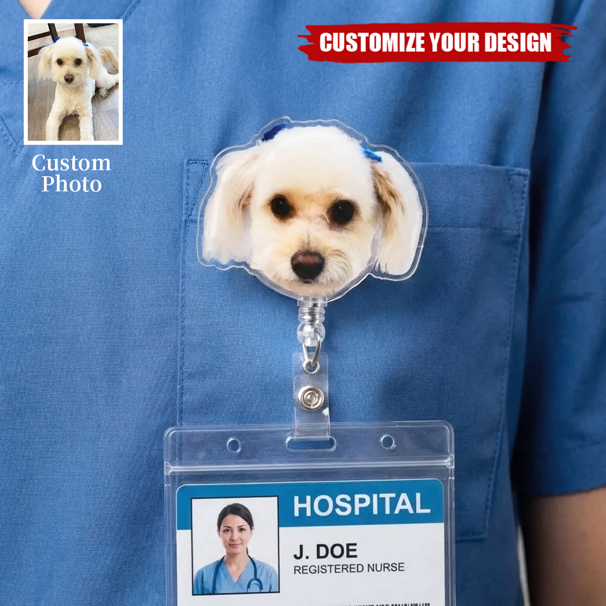 Personalized Funny Pet Badge Reel from Photo, Gifts for Nurse