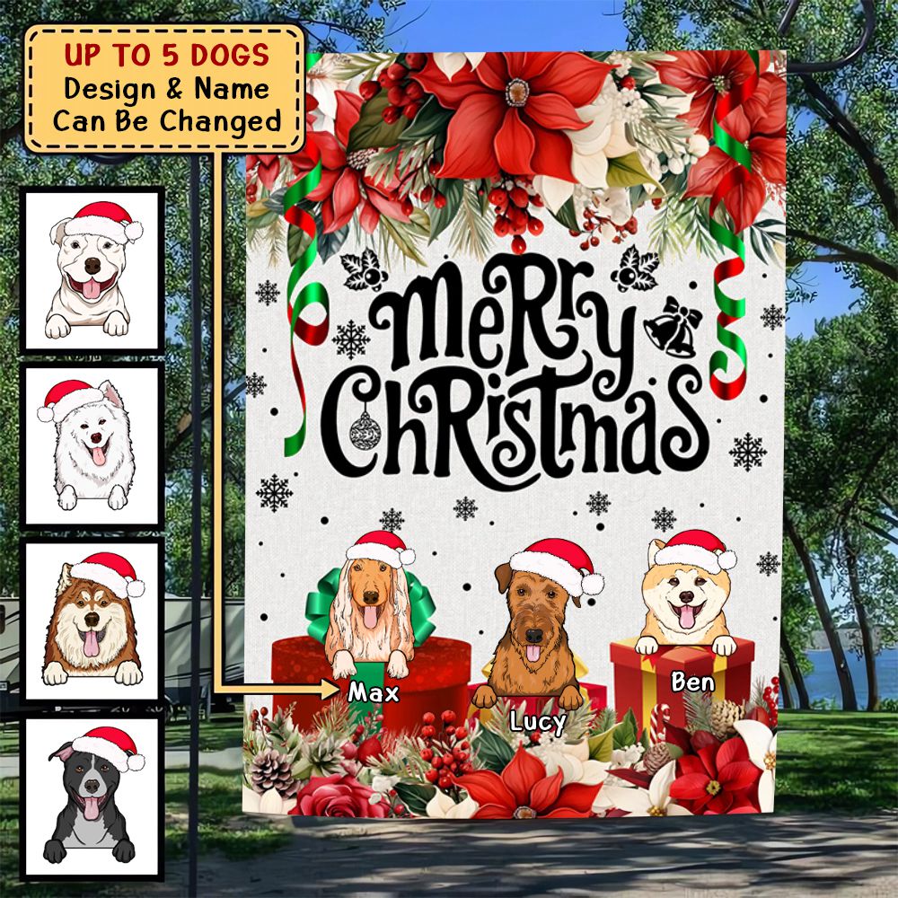 Merry Christmas Dog Flag - Personalized Garden Flag, Christmas Gift For Dog Lovers