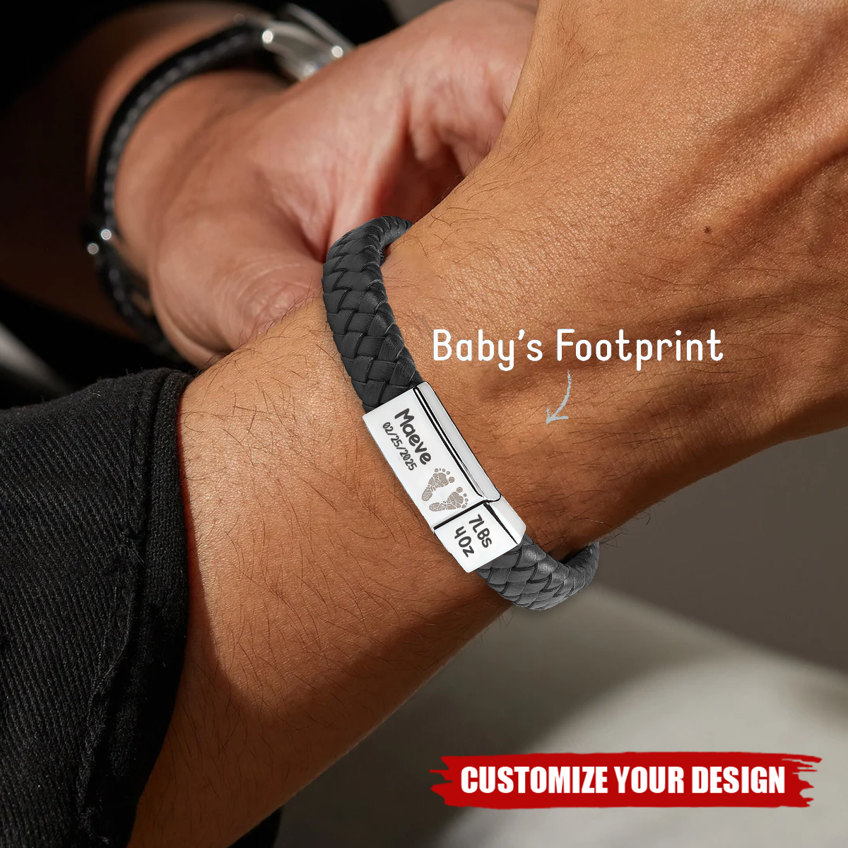 Loss Off Baby Dad Gift, Personalized Baby Footprint Woven Bracelet