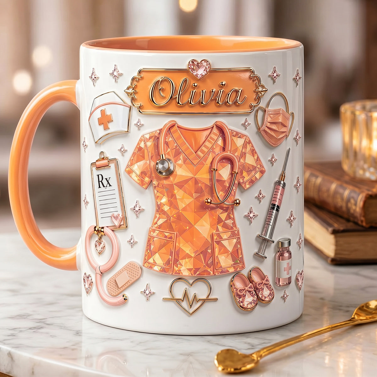 Personalized 3D Effect Nurse Name Mug-Custom RN Gift Coffee Cup