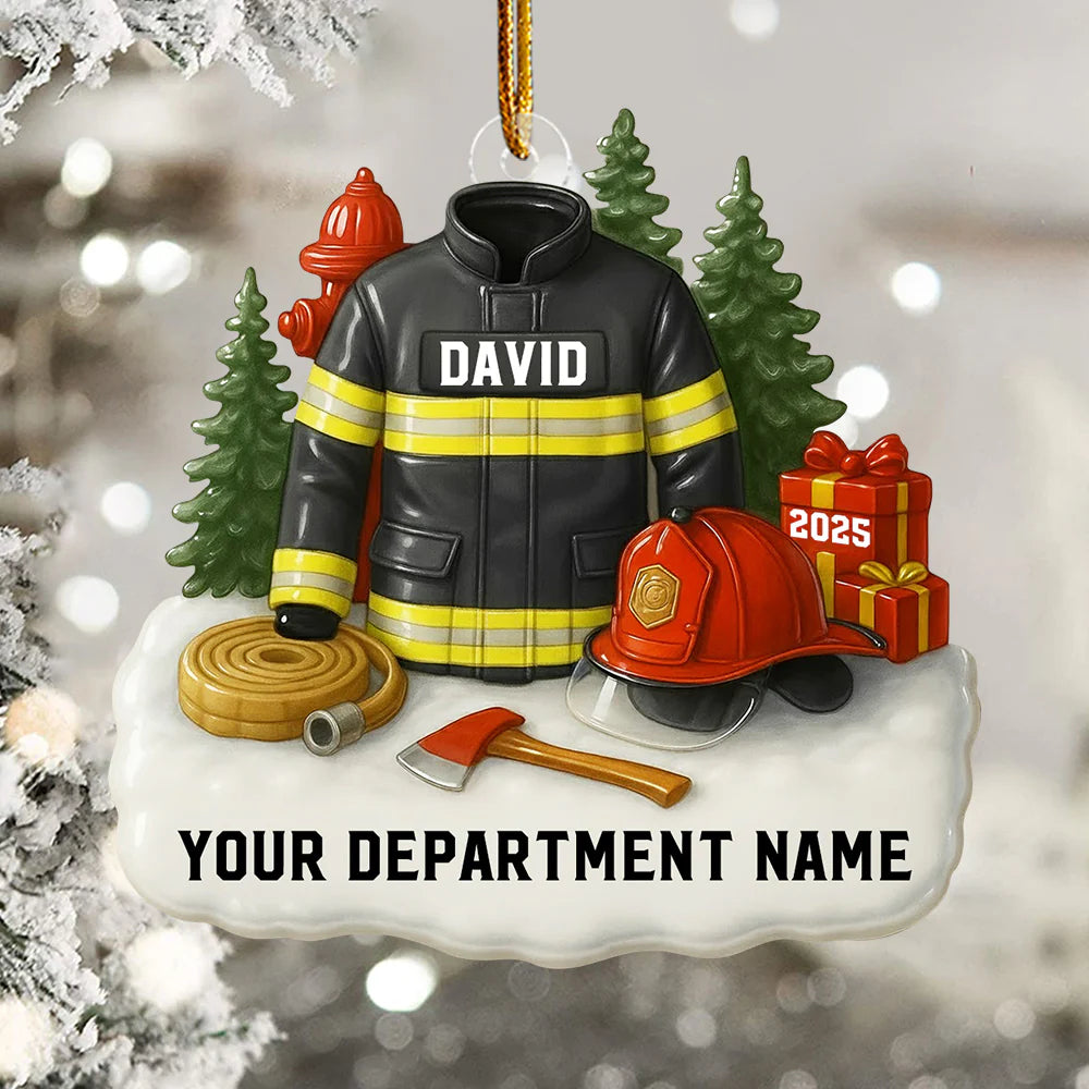 3D Effect Firefighter Uniform - Personalized Christmas Ornament