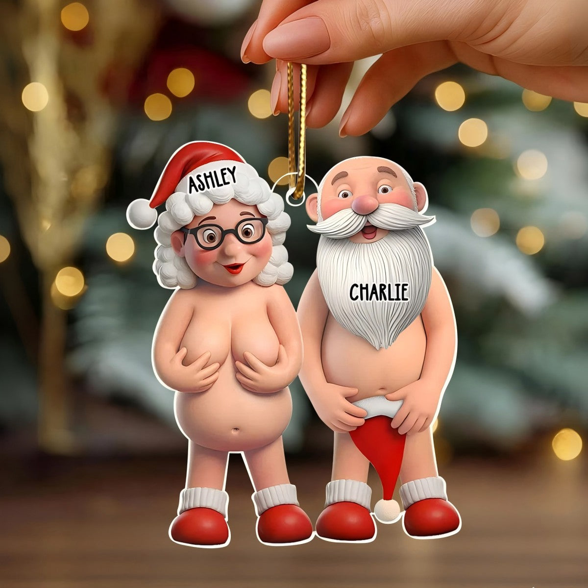 Funny Old Couple Personalized Acrylic Ornament, Santa-Themed Christmas Tree Gift