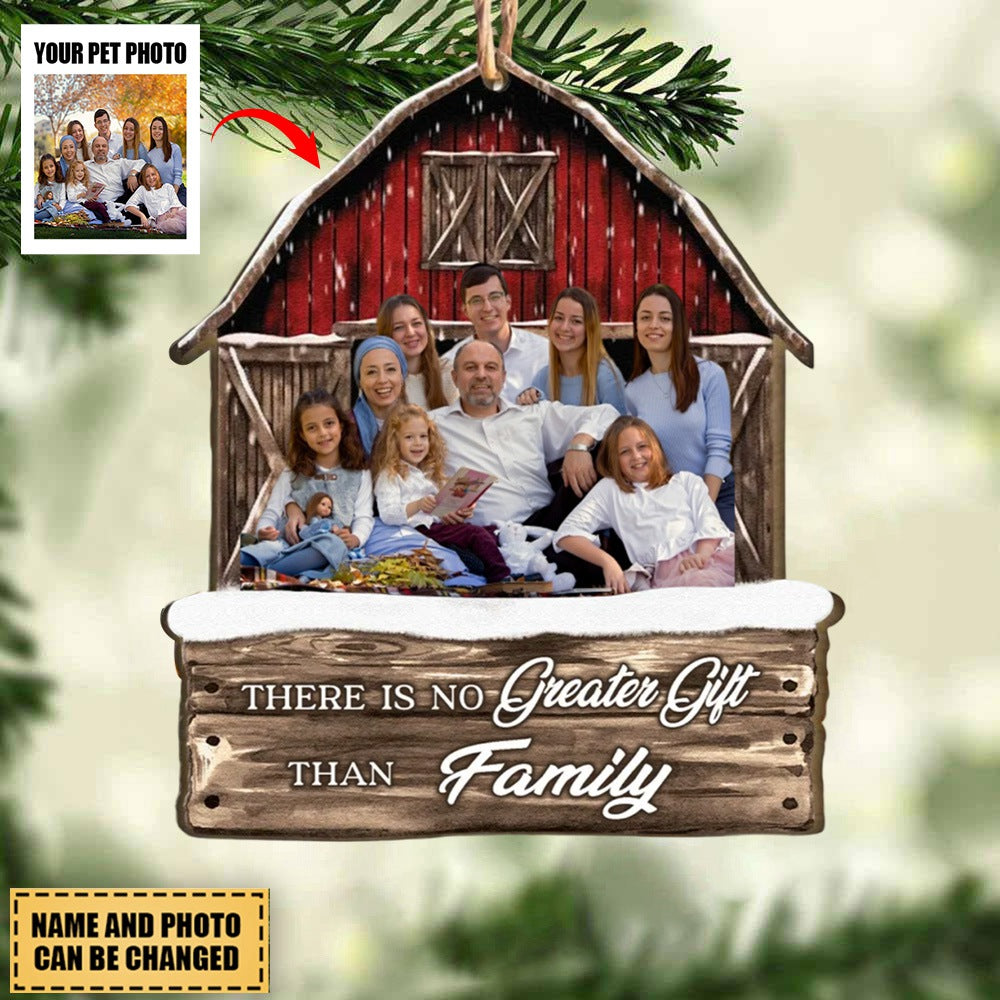 Red Barn Christmas Family Custom Photo - Personalized Photo Wooden Ornament
