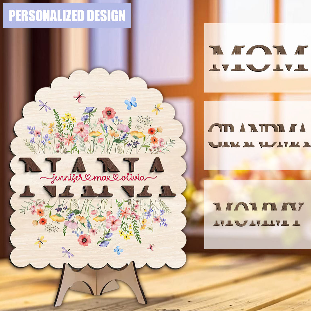 Personalized Grandma's Garden 2-Layered Wooden Frame With Stand