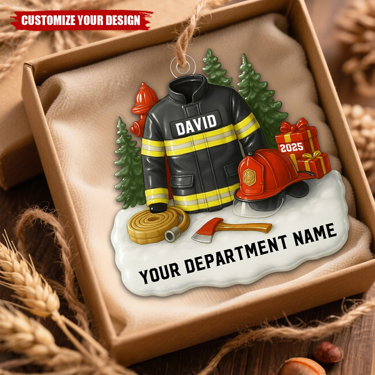 3D Effect Firefighter Uniform - Personalized Christmas Ornament