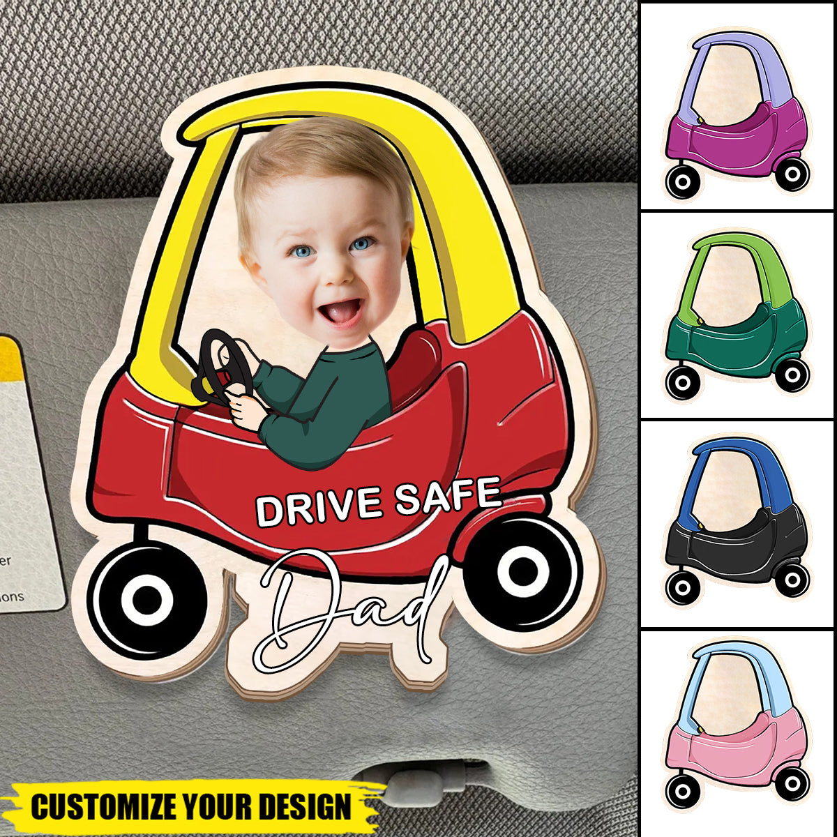 First Father's Day Gift，Drive Safe- Personalized Photo Car Visor Clip
