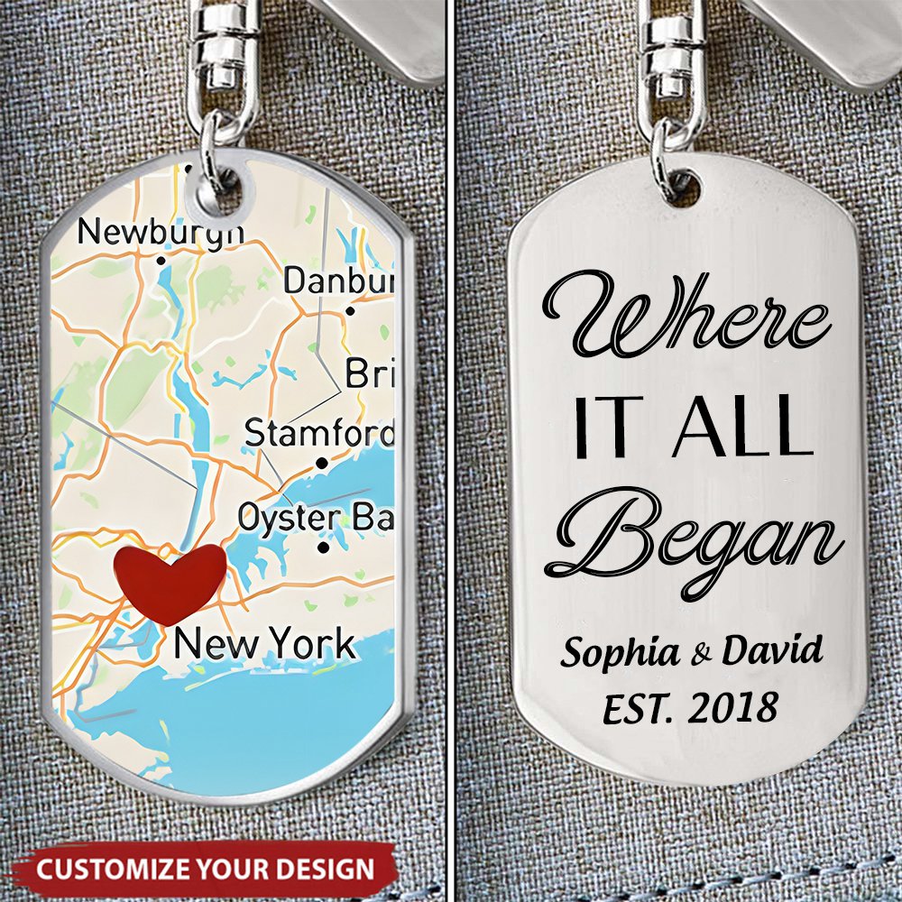 Where It All Began - Couple Personalized Custom Aluminum Keychain - Gift For Husband Wife, Anniversary