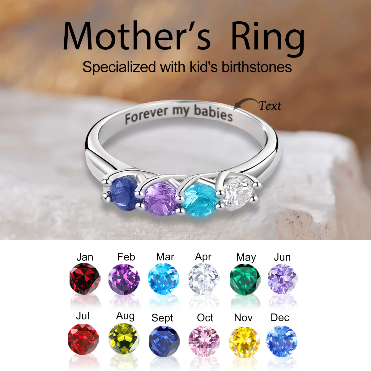 Specialized With Kid's Birthstones-Personalized Mother's Ring