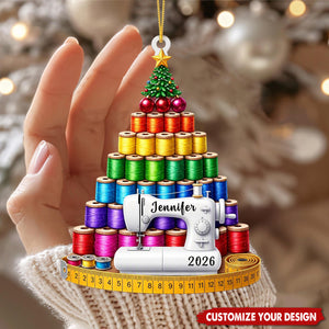 Personalized Sewing Ornament, Thread Spools Christmas Tree Ornament