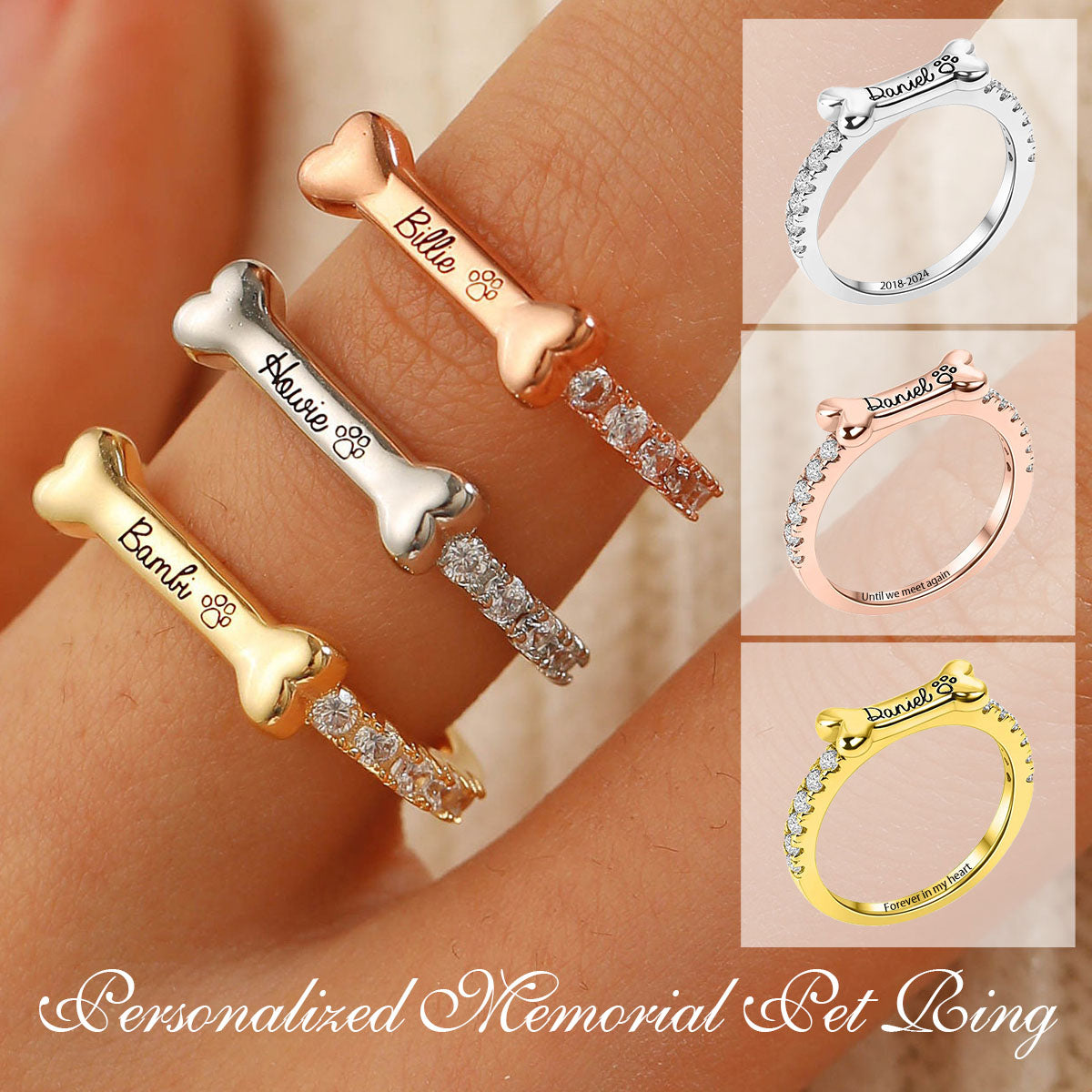 Personalized Dog Shaped Bone Memorial Ring, Dog Lover Gift