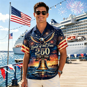 Personalized America 250 Hawaiian Shirt, Patriotic Liberty Bell Eagle Button Up Shirt
