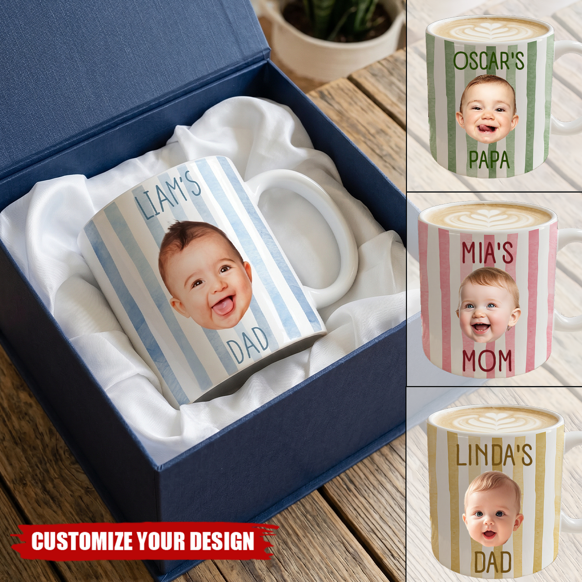 Personalized Baby Face Mug, Father's Day Mug Gift for Dad