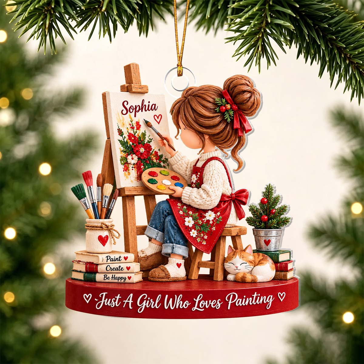 Personalized Artist Christmas Ornament, Girl Who Loves Painting Gift, Art Lover Gift