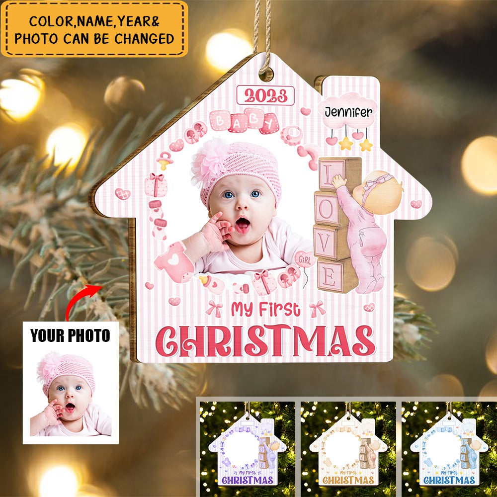 Custom Photo Christmas Baby My First Christmas - Gift For Parents - Personalized Custom Shaped Wooden Ornament