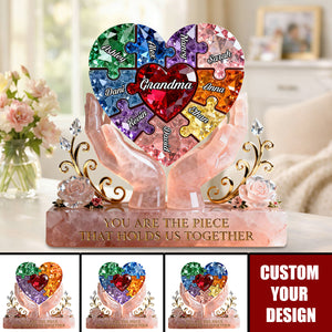 Personalized Puzzle Heart Acrylic Plaque - Gift For Grandma/Mom