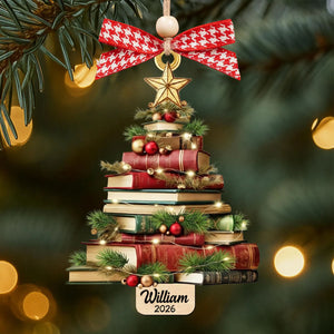Personalized Book Lover Christmas Ornament, Bookworm Gift