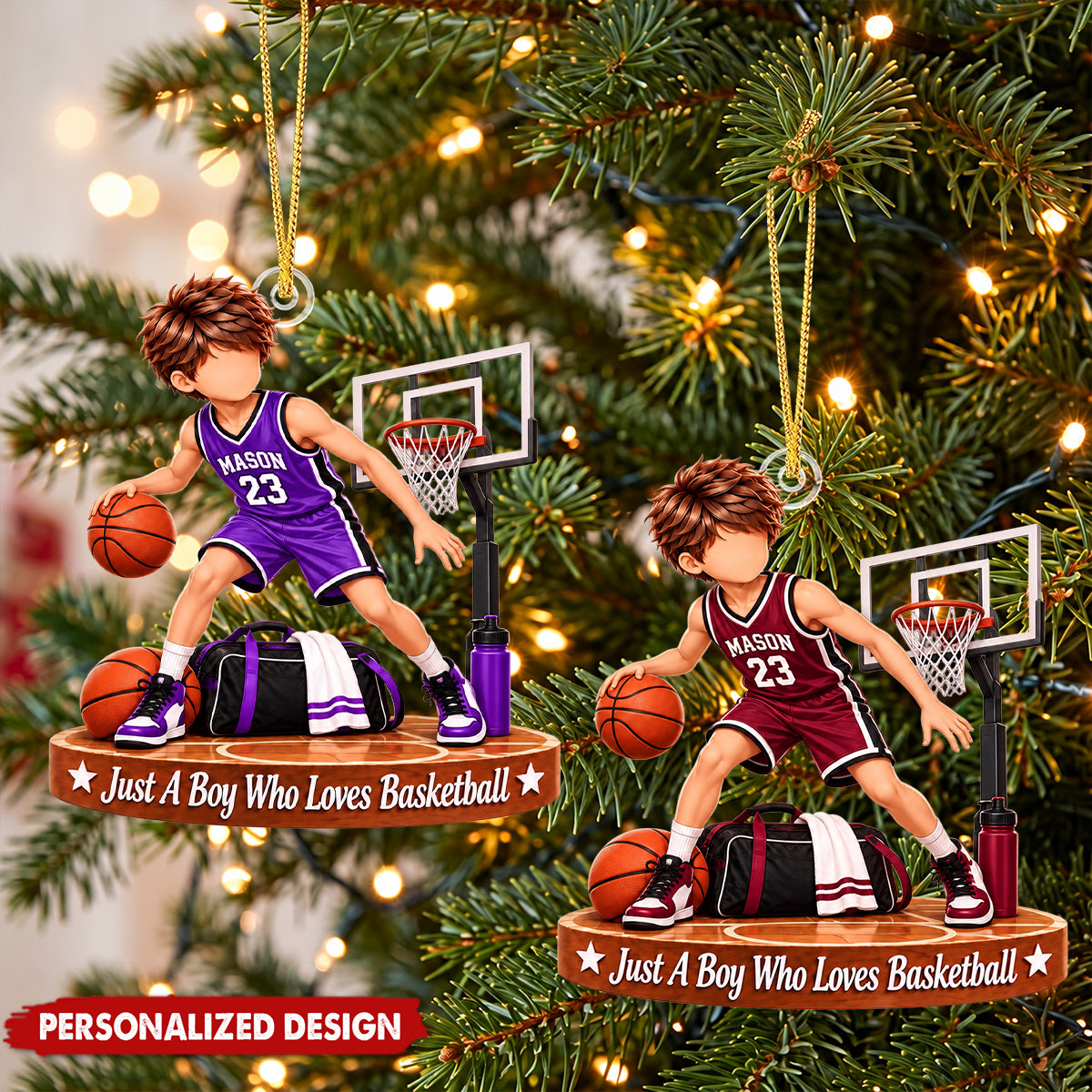 Personalized Basketball Boy Ornament, Custom Name & Number Player Gift