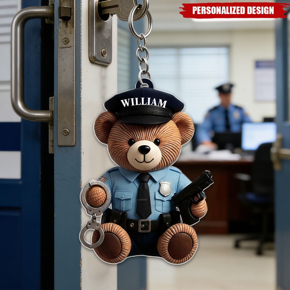 Personalized Protecting And Serving Police Bear Keychain