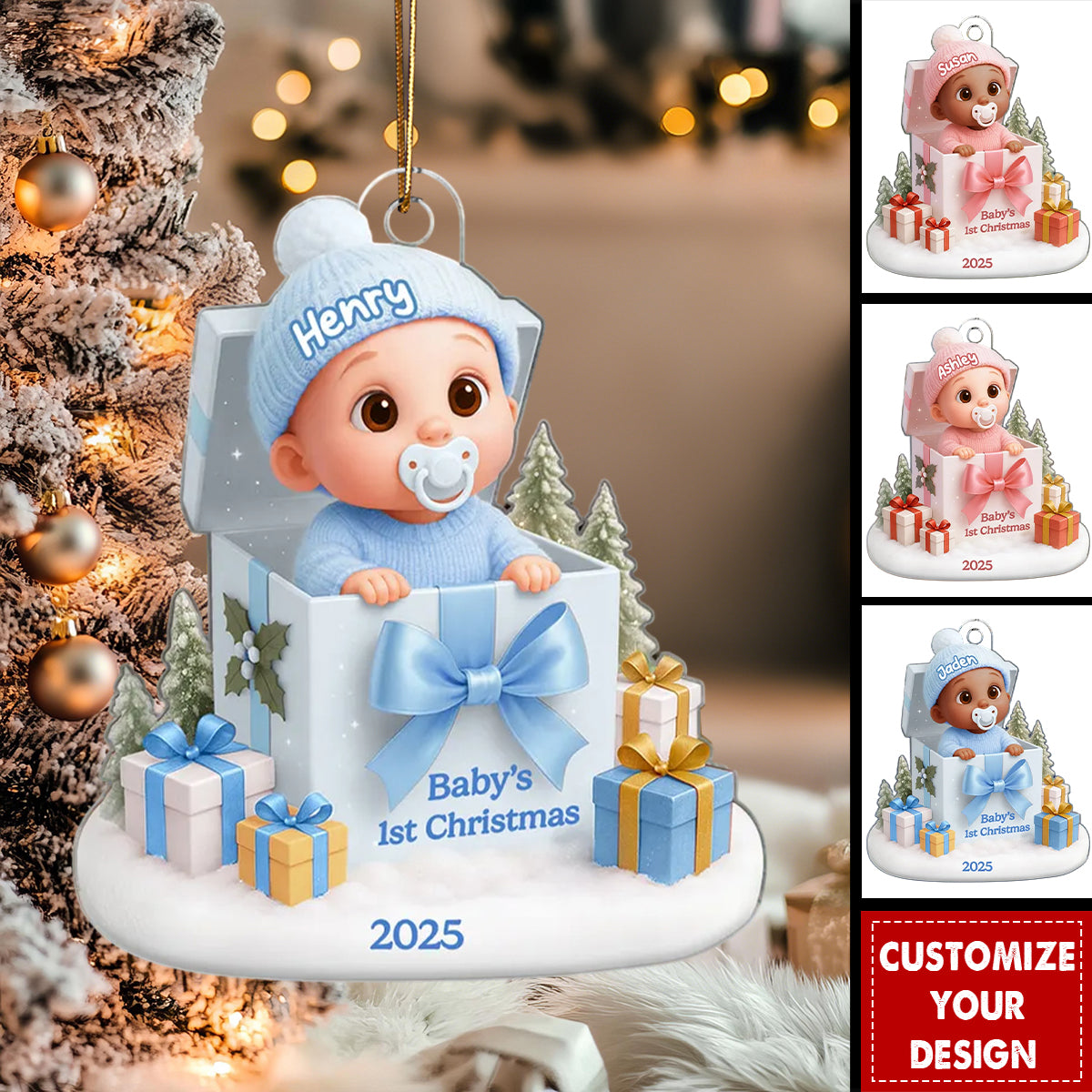Baby's 1st Christmas Gift Box - Personalized Acrylic Ornament