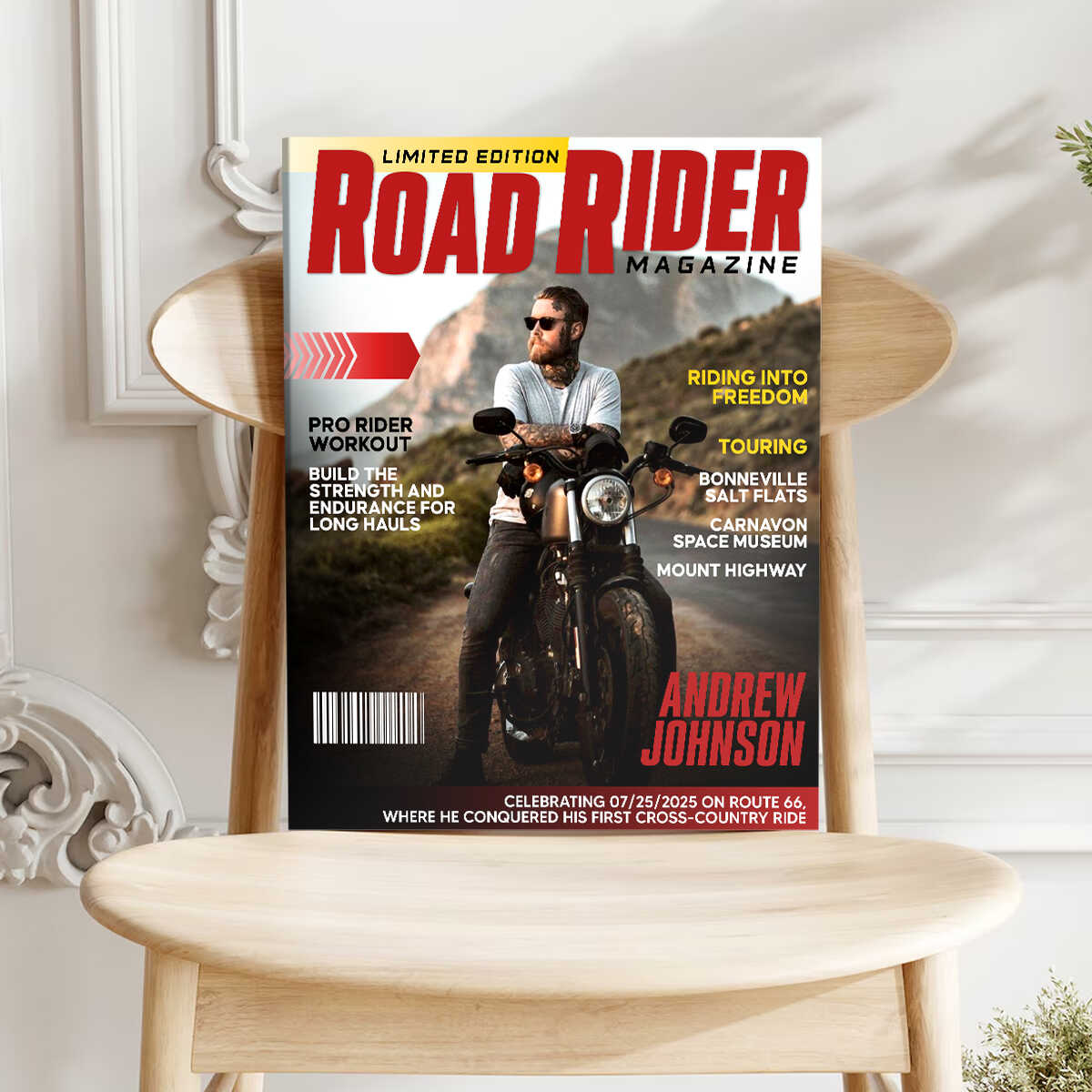 Personalized Road Rider Magazine Cover, Motorcycle Magazine Canvas