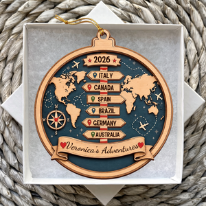 Personalized Travel Map Ornament, Custom Wooden Christmas Ornament