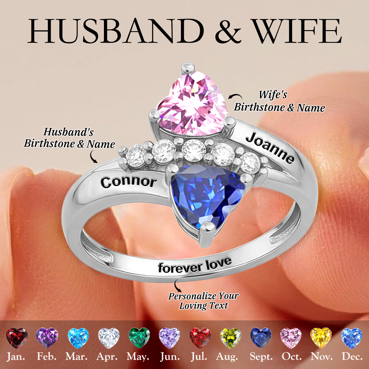 Forever Love-Personalized Couple Birthstone Promise Ring