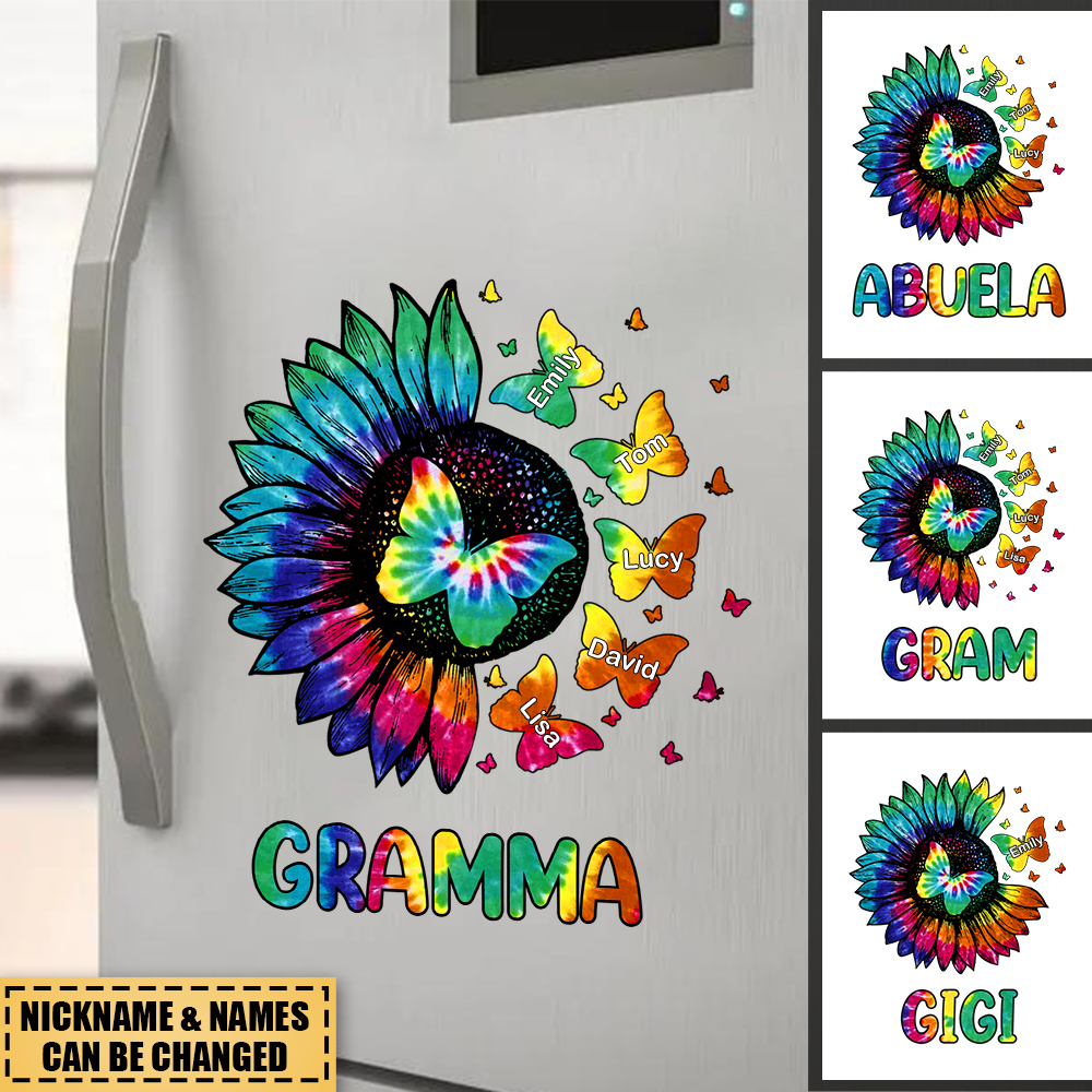 Tie Dye Sunflower Grandma Butterfly Kids- Personalized Sticker