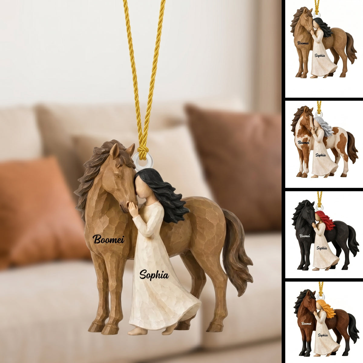 Girl Standing With Horse Personalized Acrylic Ornament - Custom Horse Lover Keepsake Gift