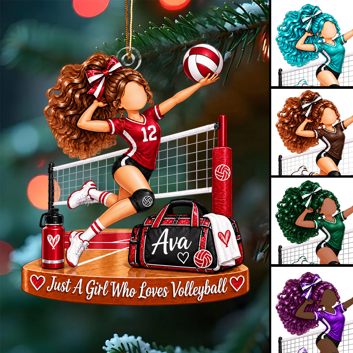 Personalized Volleyball Girl Ornament, Custom Name Player Christmas Gift