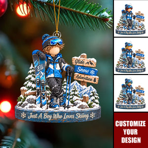 Personalized Ski Boy Ornament, Winter Sports Keepsake For Him