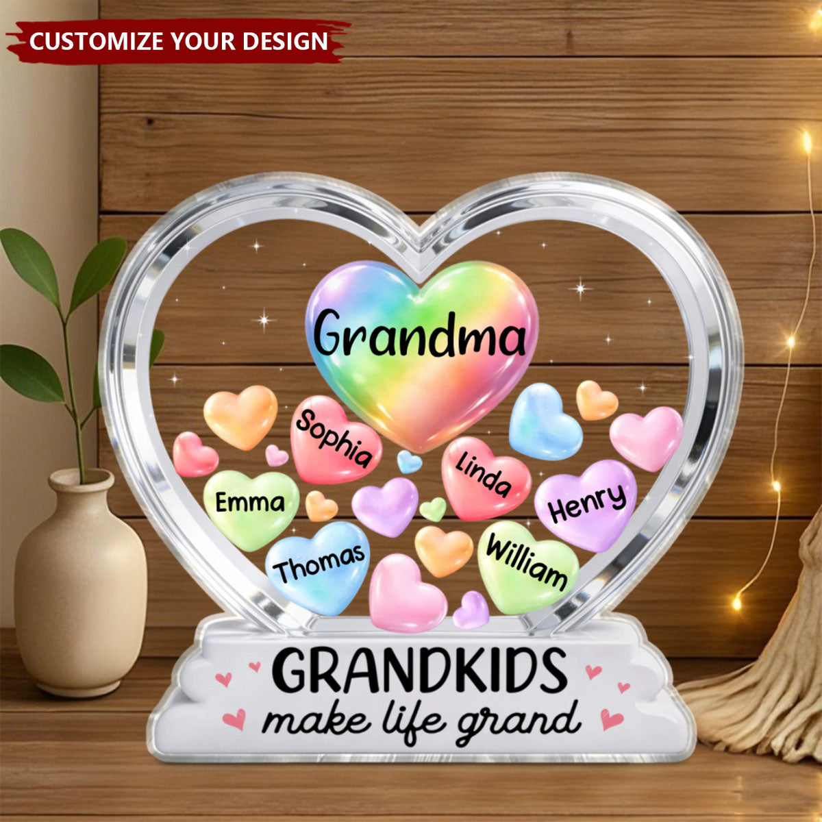 Grandma's Sweethearts In Heart - Personalized Acrylic Block Plaque