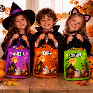 Custom LED Light Bucket Bag - Personalized Halloween Birthday Gifts For Kids - Trick Or Treat Spooky